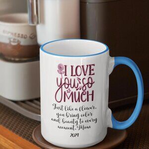 13 I love you so much Light Blue Rim and Handle Personalized, 11oz Mug, Gift